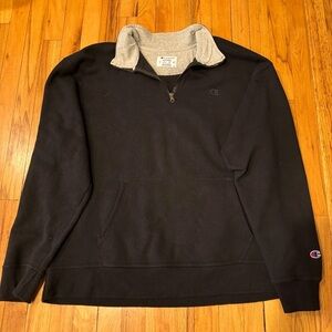 Champion Black 1/4 Zip Pullover Sweatshirt XL Mock-Neck Athletic Kangaroo Pocket